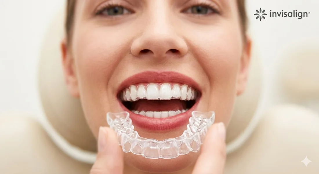 Sorriso com alinhador transparente Invisalign